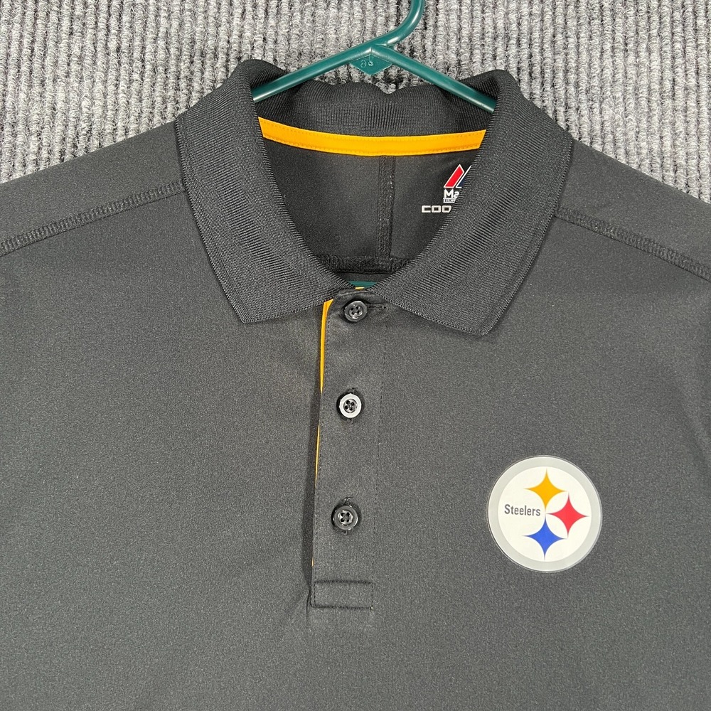 Pittsburg Steelers Polo Shirt Mens Medium Black Short Sleeve NFL Football - Picture 1 of 11